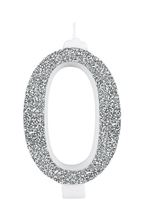 Picture of GIANT GLITTER NUMERAL CANDLE N.0 - SILVER 14CM